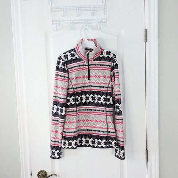 FLEECE Nordic Print Quarter Zip Pull Sweatshirt XS C5 - Picture 3 of 6